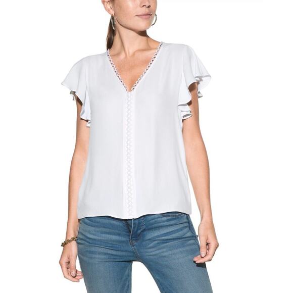 NWT WHBM Women's White‎ Flutter-Sleeve Scallop-Trim Blouse Size XL Casual Spring - Picture 1 of 6